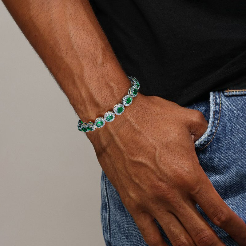 Iced Out Out Sapphire/emerald/ruby/white/black Oval Cut Halo Bracelet Gold - Image 6