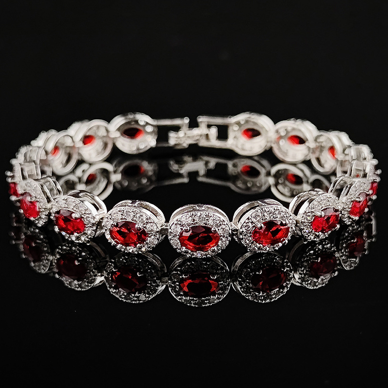 Iced Out Out Sapphire/emerald/ruby/white/black Oval Cut Halo Bracelet Gold - Image 8