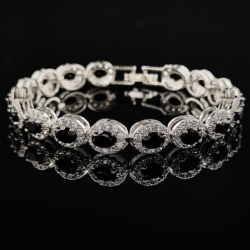 Iced Out Out Sapphire/emerald/ruby/white/black Oval Cut Halo Bracelet Gold - Image 9