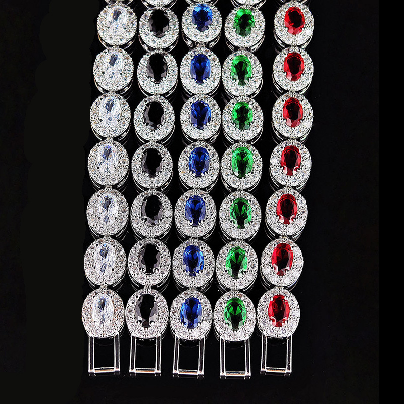 Iced Out Out Sapphire/emerald/ruby/white/black Oval Cut Halo Bracelet Gold - Image 10