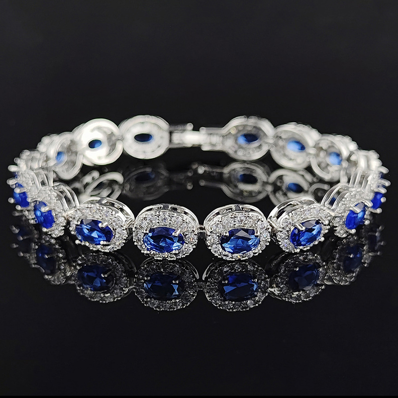 Iced Out Out Sapphire/emerald/ruby/white/black Oval Cut Halo Bracelet Gold