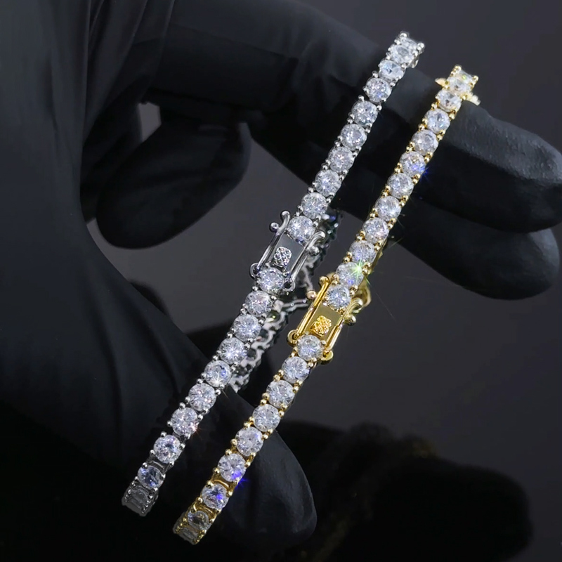 Iced Out Out Green Four Leaf Clover Tennis Bracelet Gold - Image 5