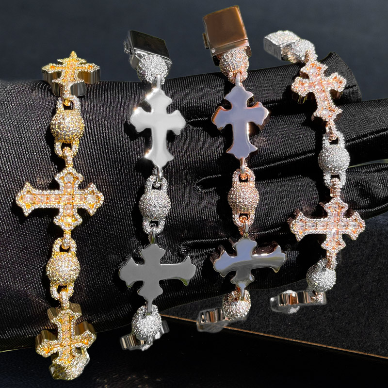 Iced Out Out Cross Bead Bracelet Gold With Street Luxury Shine - Image 7