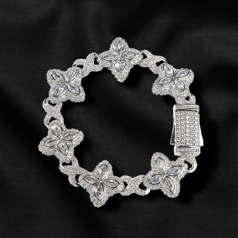 Iced Out Out 19mm Four-leaf Clover Infinity Bracelet In White Gold Plating - Image 3