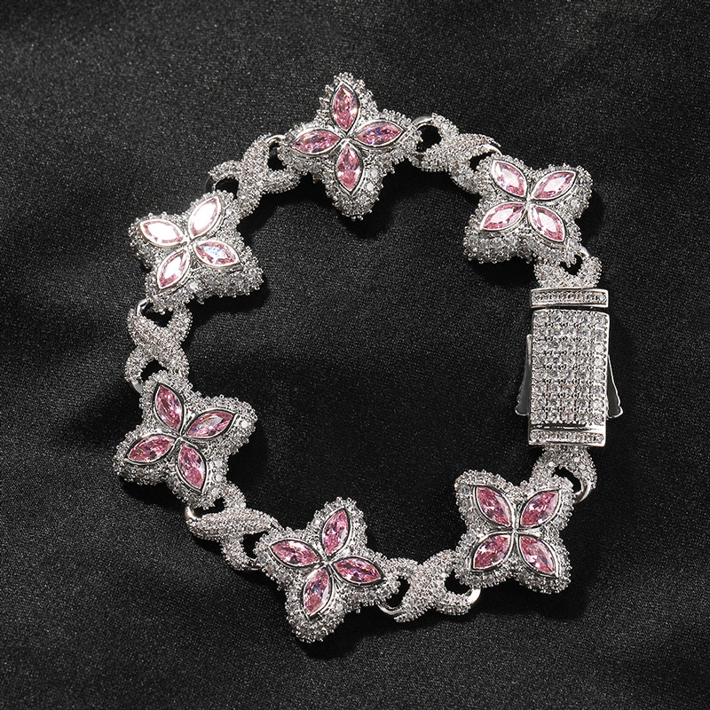 Iced Out Out 19mm Four-leaf Clover Infinity Bracelet In White Gold Plating