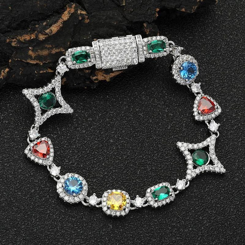 Iced Out 10mm Multi-color Diamonds Bracelet Gold With Street Luxury Shine - Image 3