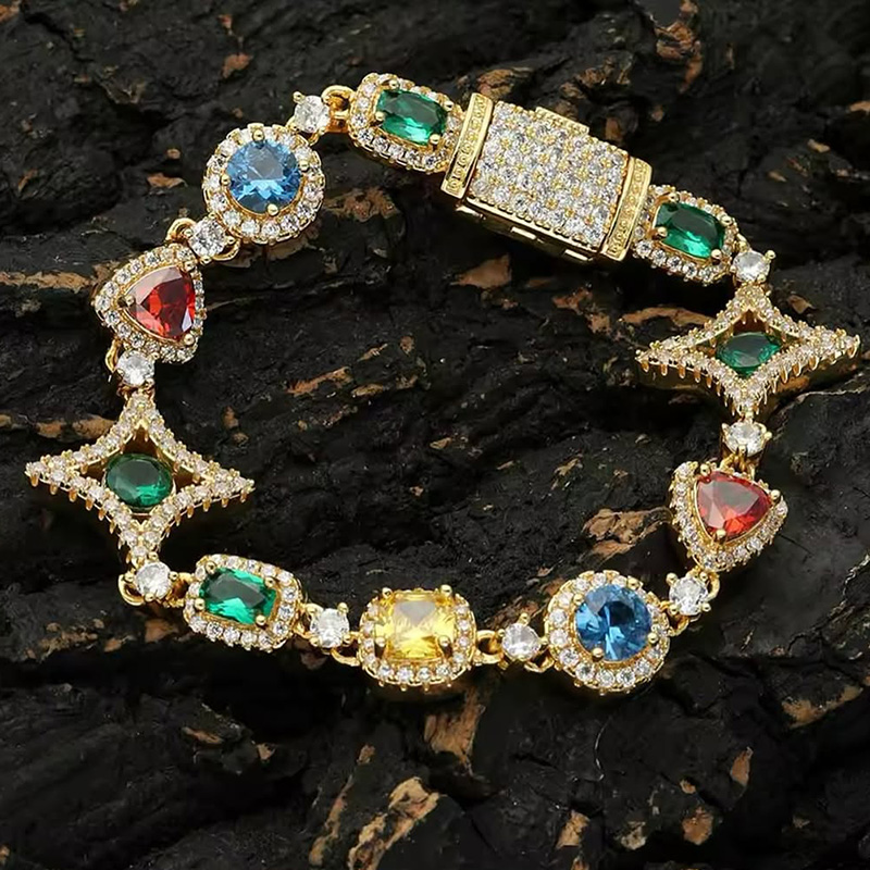 Iced Out 10mm Multi-color Diamonds Bracelet Gold With Street Luxury Shine - Image 5