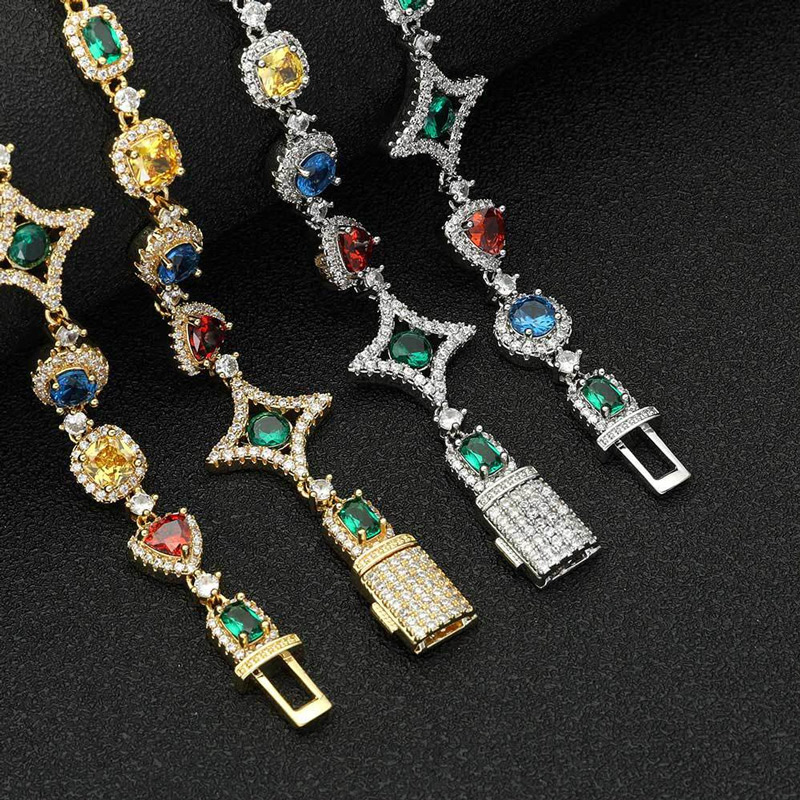 Iced Out 10mm Multi-color Diamonds Bracelet Gold With Street Luxury Shine - Image 7