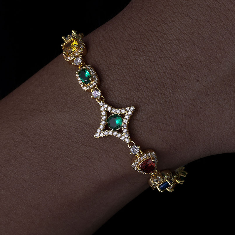 Iced Out 10mm Multi-color Diamonds Bracelet Gold With Street Luxury Shine