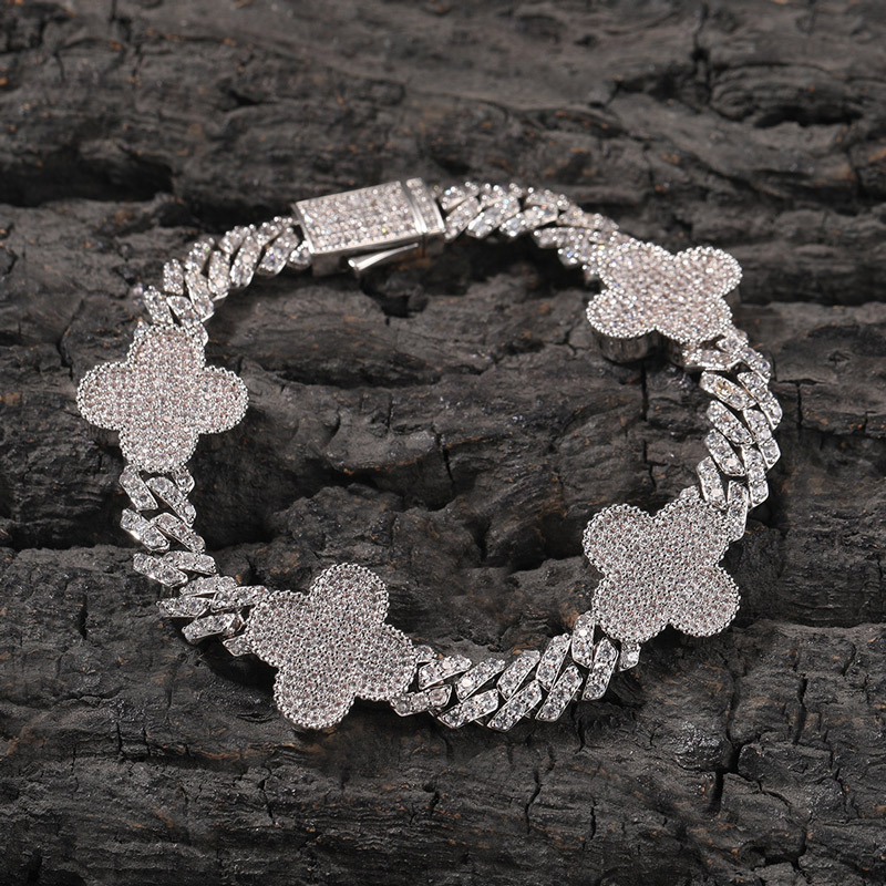 Iced Out Four Leaf Clover Cuban Bracelet Gold With Street Luxury Shine - Image 3