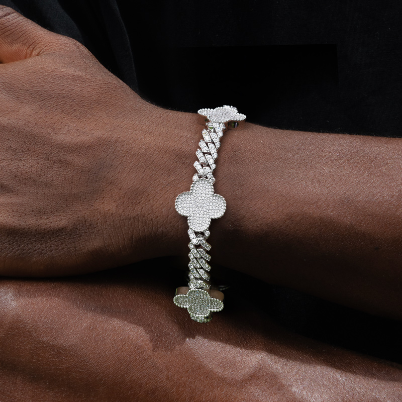 Iced Out Four Leaf Clover Cuban Bracelet Gold With Street Luxury Shine