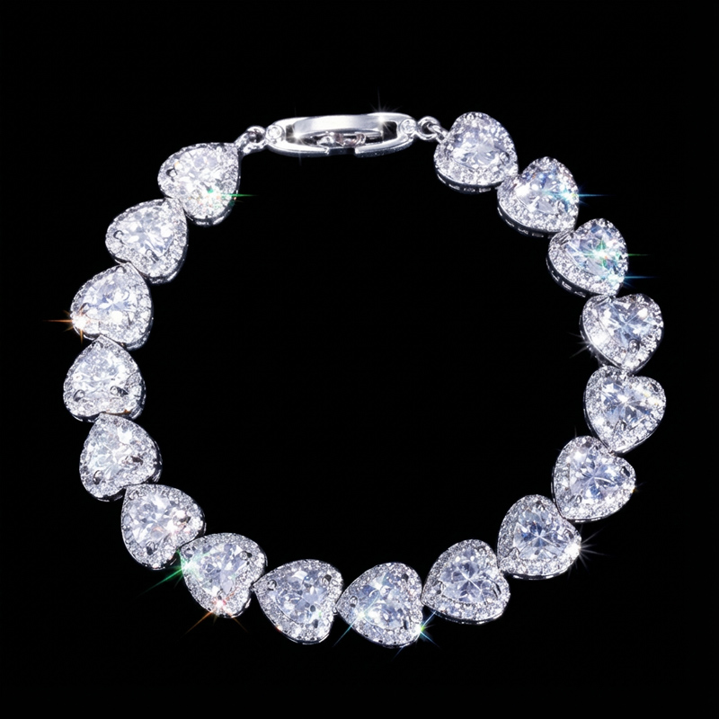 Iced Out Out 7 Heart-shaped Bracelet In White Gold With Gold Shine - Image 8