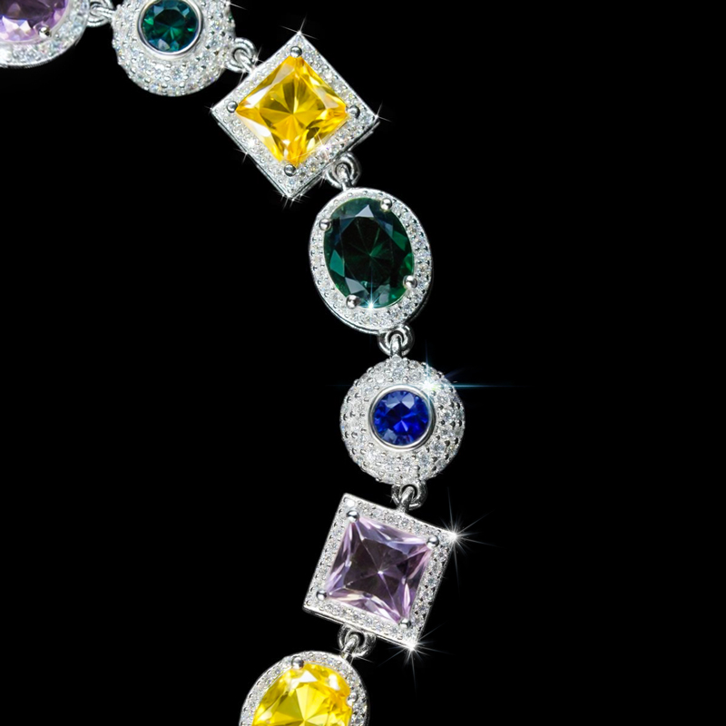 Iced Out Out Multi Colour Geometric Bracelet In White Gold With Gold Shine - Image 3