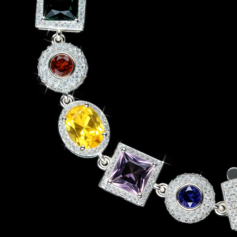 Iced Out Out Multi Colour Geometric Bracelet In White Gold With Gold Shine - Image 4