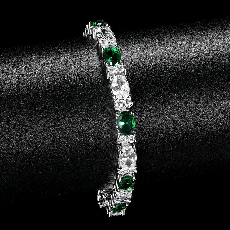 Street Luxury Iced Out Out White&emerald Oval Stone Bracelet In White Gold - Image 5