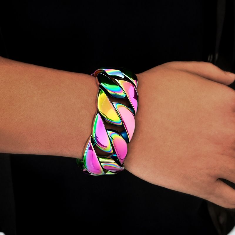 32mm 316l Stainless Steel Colorful Cuban Bracelet With Street Luxury Shine