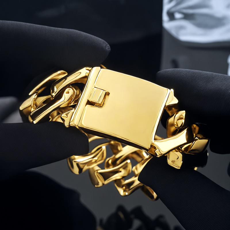 Street Luxury 32mm 316l Stainless Steel Bone Cuban Bracelet In Gold Plating - Image 3