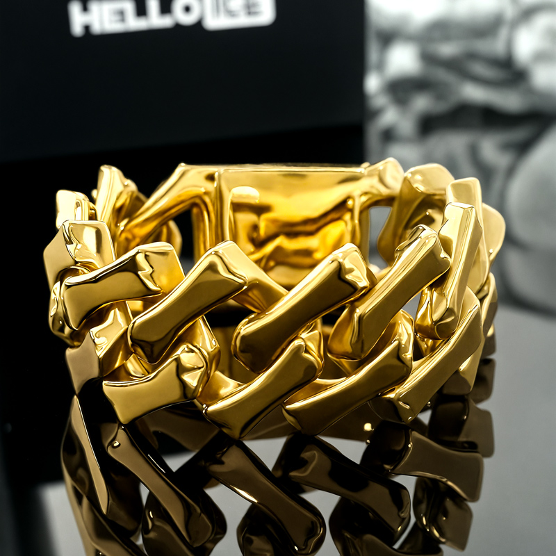 Street Luxury 32mm 316l Stainless Steel Bone Cuban Bracelet In Gold Plating