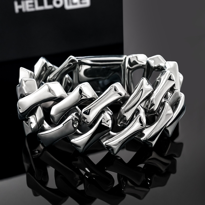 32mm 316l Stainless Steel Bone Cuban Bracelet With Street Luxury Shine - Image 4