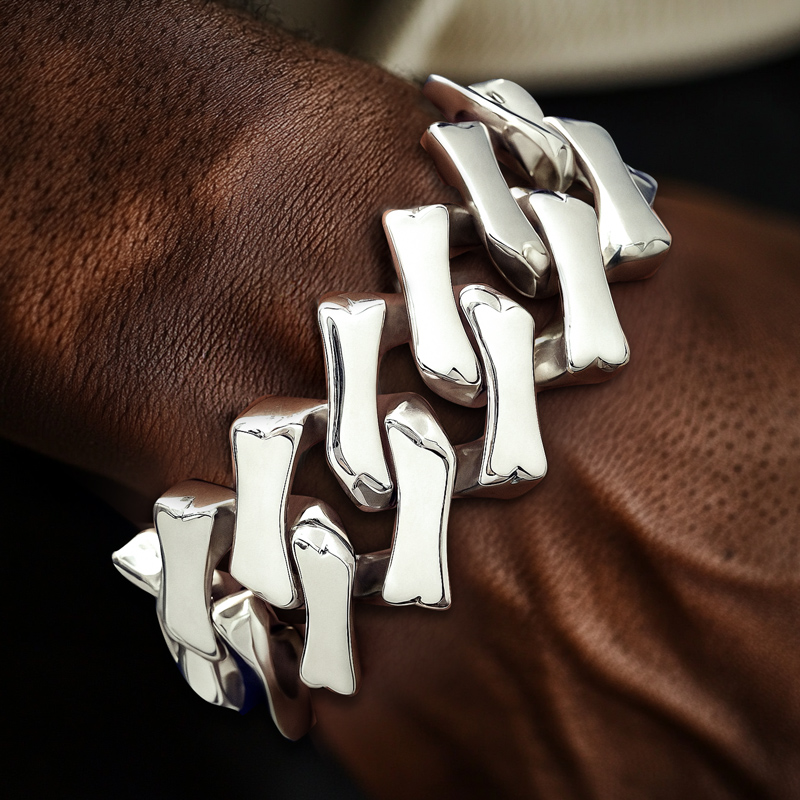 32mm 316l Stainless Steel Bone Cuban Bracelet With Street Luxury Shine - Image 5