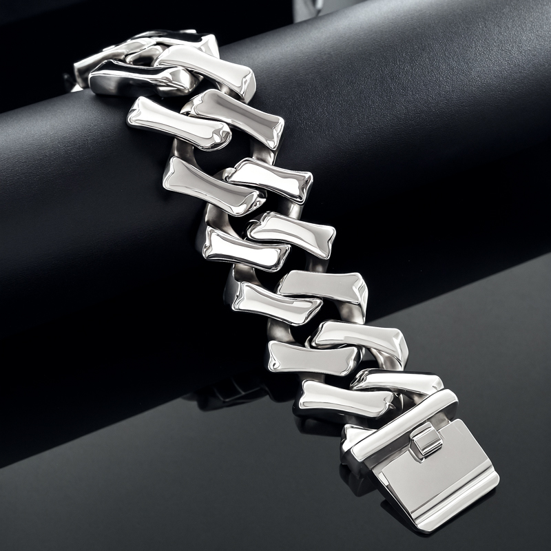 32mm 316l Stainless Steel Bone Cuban Bracelet With Street Luxury Shine - Image 6