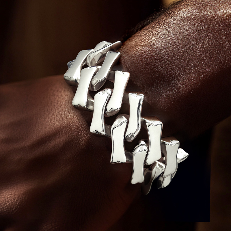32mm 316l Stainless Steel Bone Cuban Bracelet With Street Luxury Shine