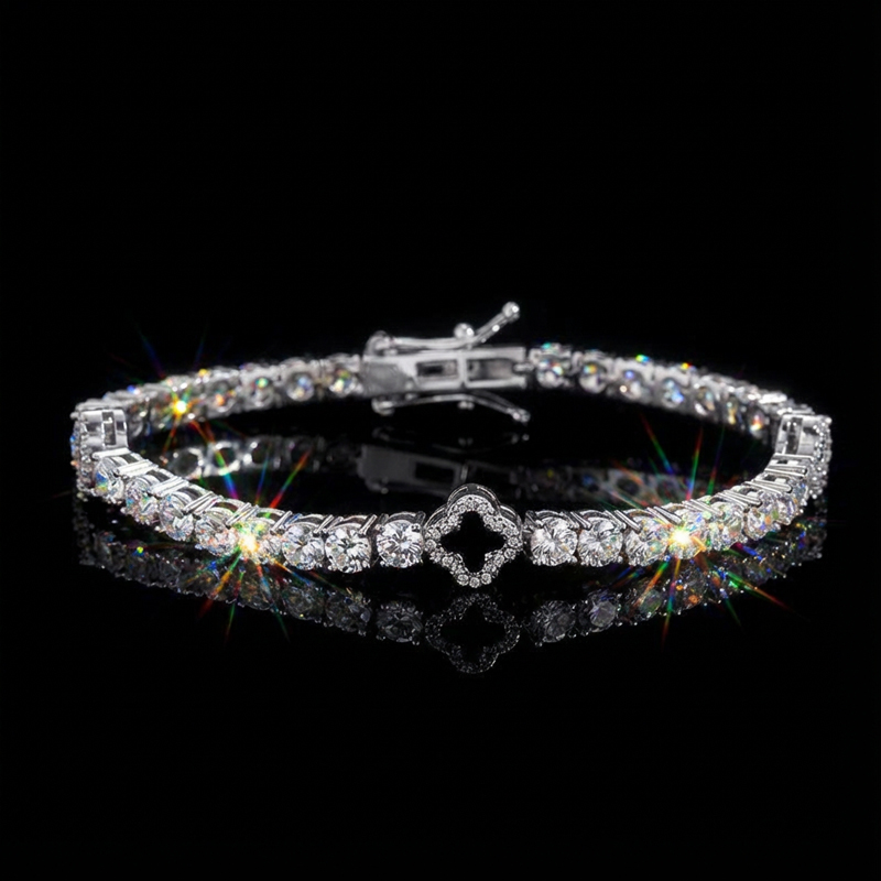Iced Out Out Four Leaf Black Clover Tennis Bracelet Gold - Image 4