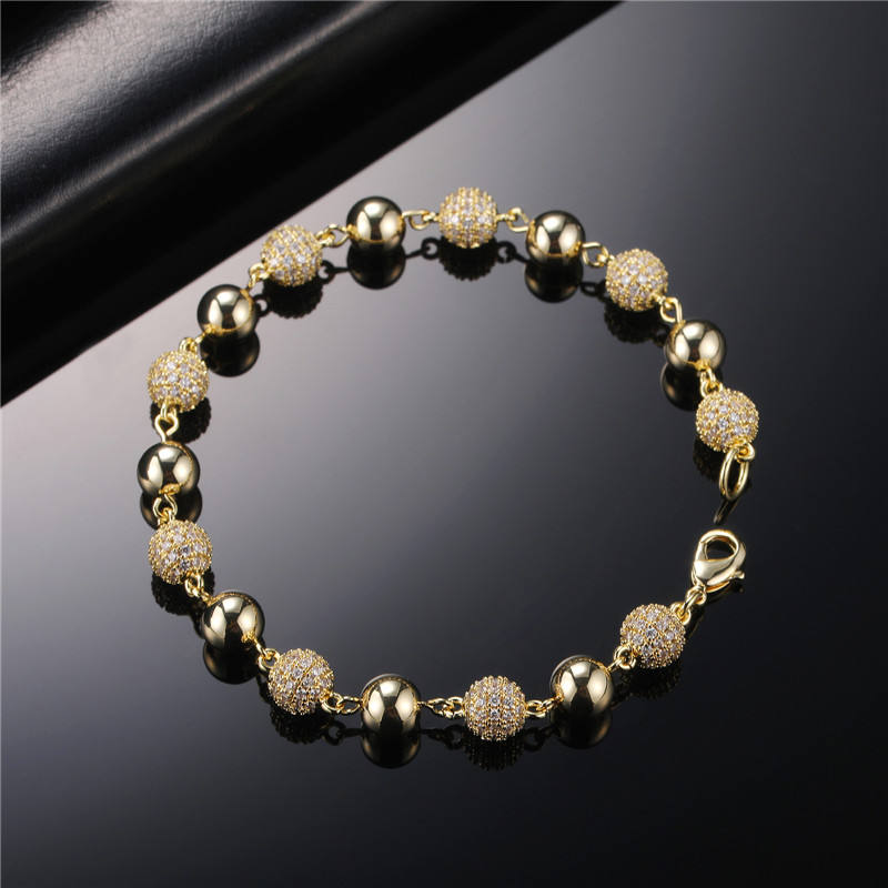 6mm/8mm Iced Out Beads Bracelet Gold With Street Luxury Shine