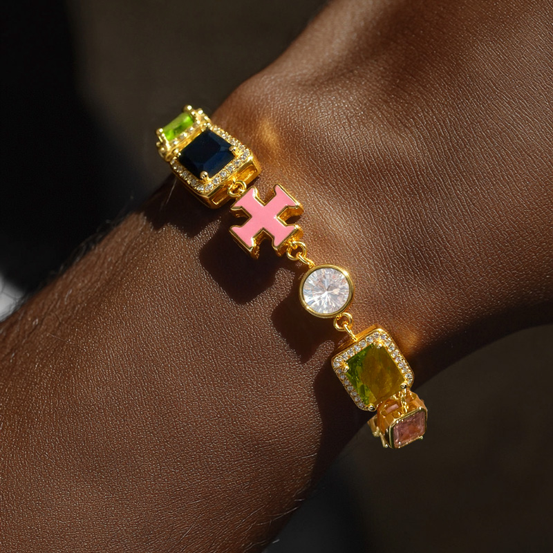 10mm Multicolored Gemstones Enamel Cross Bracelet With Street Luxury Shine - Image 3