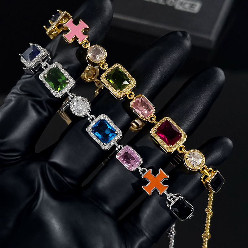 10mm Multicolored Gemstones Enamel Cross Bracelet With Street Luxury Shine - Image 7