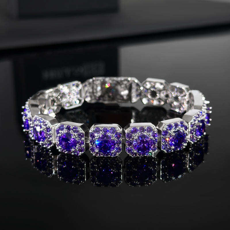 12mm Purple/pink/yellow Clustered Tennis Bracelet With Iced Out Shine