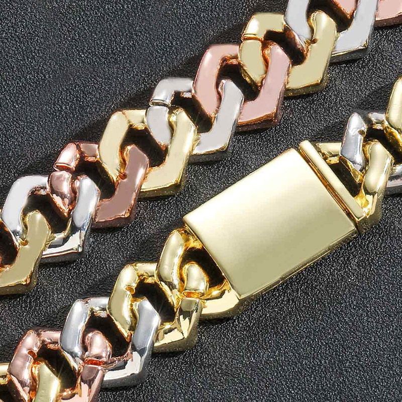 Iced Out 20mm Handset Tricolor Cuban Bracelet Gold With Street Luxury Shine - Image 4
