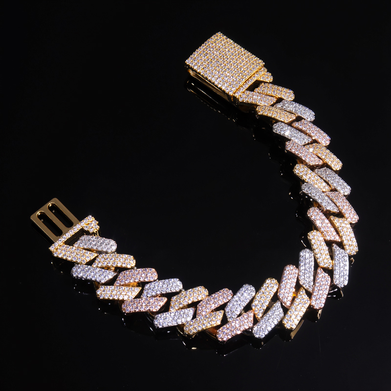 Iced Out 20mm Handset Tricolor Cuban Bracelet Gold With Street Luxury Shine - Image 5