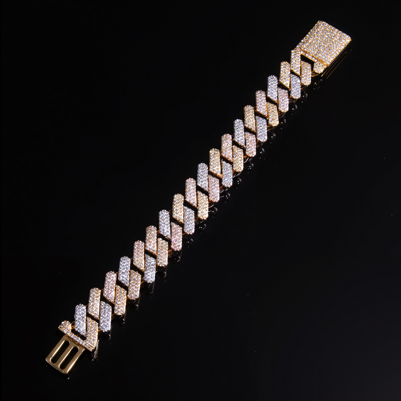 Iced Out 20mm Handset Tricolor Cuban Bracelet Gold With Street Luxury Shine - Image 6