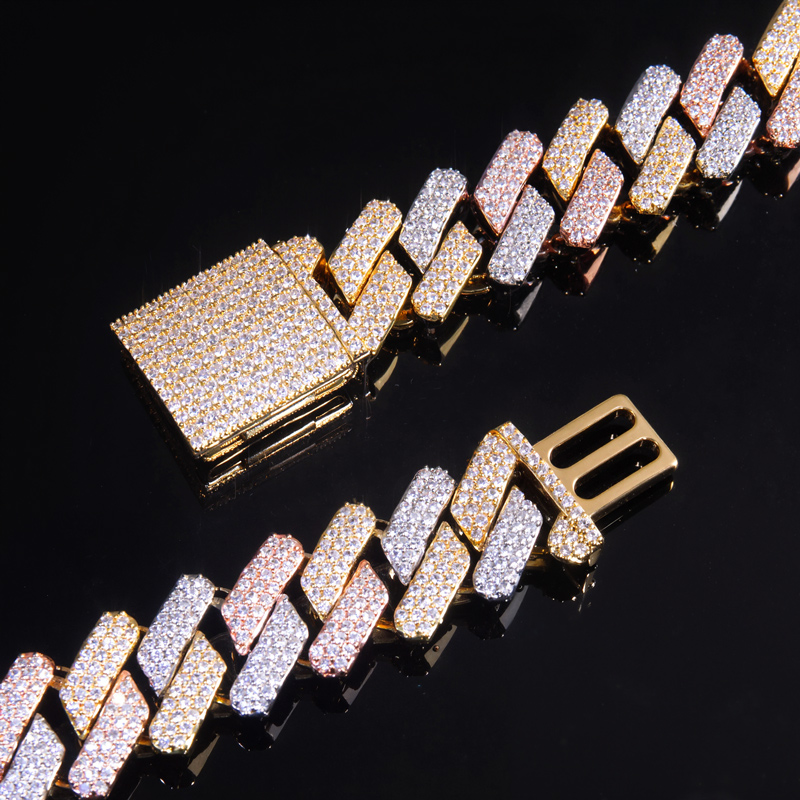 Iced Out 20mm Handset Tricolor Cuban Bracelet Gold With Street Luxury Shine - Image 7