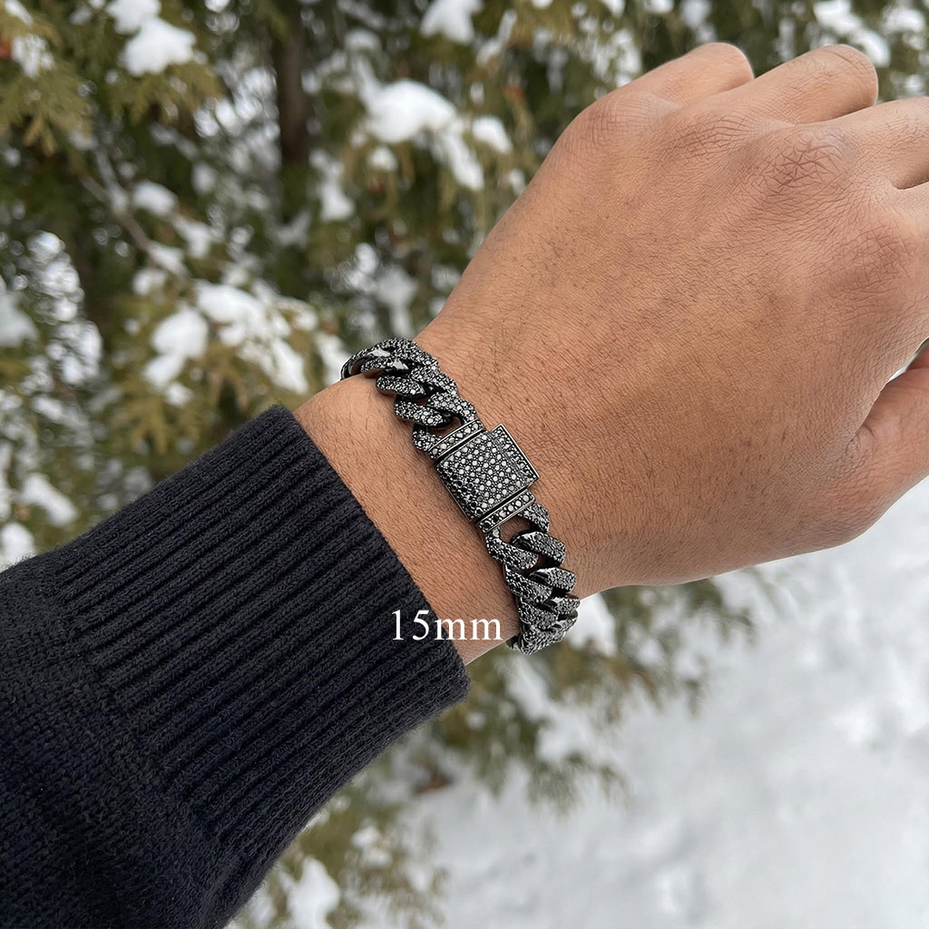 Bold 10mm/13mm/15mm/20mm Iced Out Miami Cuban Bracelet In Black Gold - Image 5