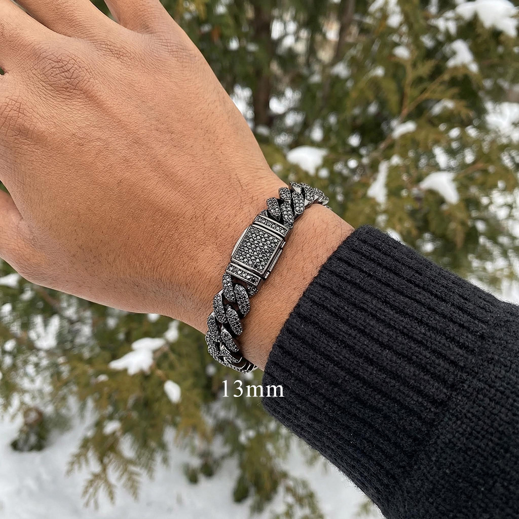 Bold 10mm/13mm/15mm/20mm Iced Out Miami Cuban Bracelet In Black Gold - Image 6