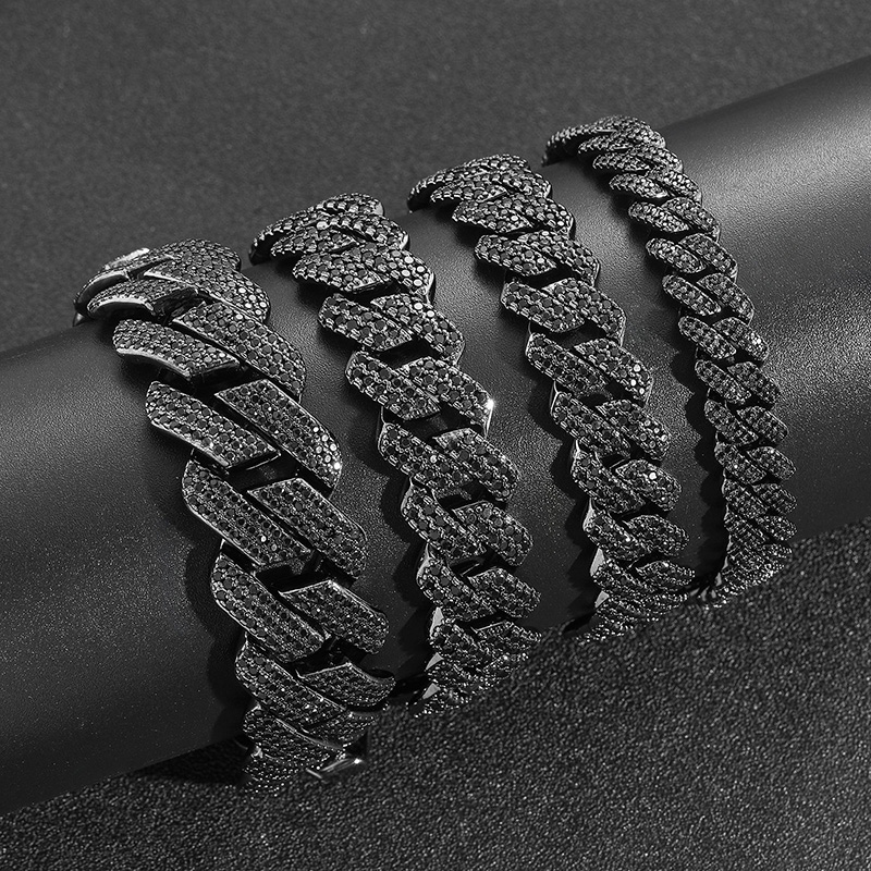 Bold 10mm/13mm/15mm/20mm Iced Out Miami Cuban Bracelet In Black Gold