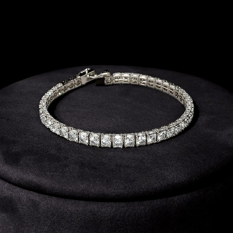 5mm Emerald Cut Sides Round Cut Tennis Bracelet With Iced Out Shine - Image 4