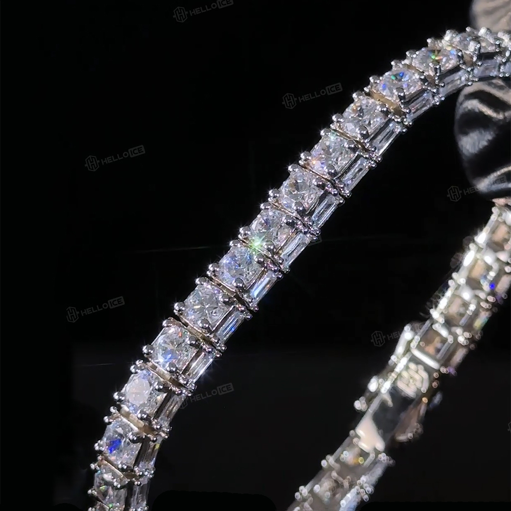 5mm Emerald Cut Sides Round Cut Tennis Bracelet With Iced Out Shine