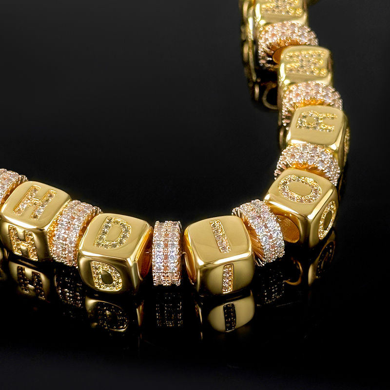 Iced Out Beaded Custom Letter Bracelet Gold With Street Luxury Shine - Image 3