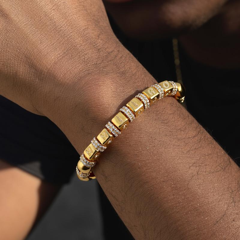 Iced Out Beaded Custom Letter Bracelet Gold With Street Luxury Shine - Image 4