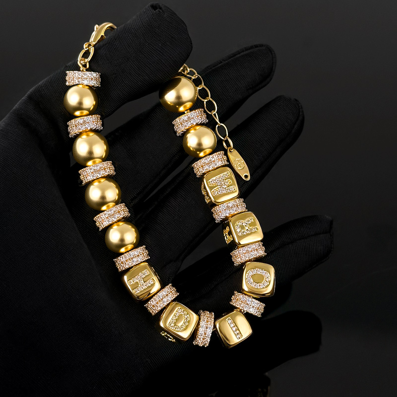 Iced Out Beaded Custom Letter Bracelet Gold With Street Luxury Shine