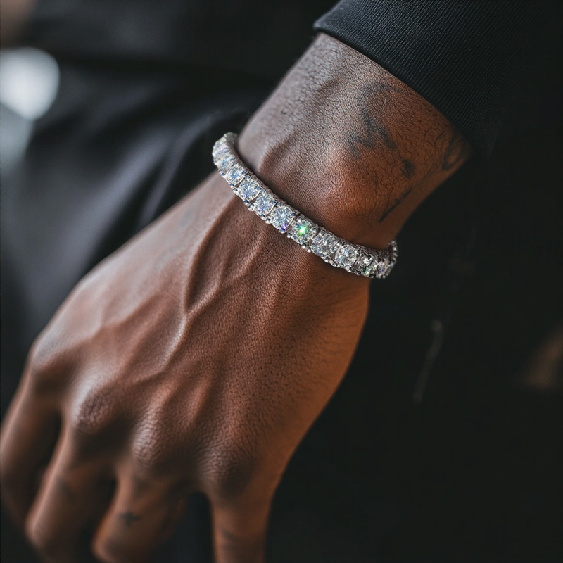 10mm Iced Out Out Side With Diamonds Tennis Bracelet Gold - Image 3