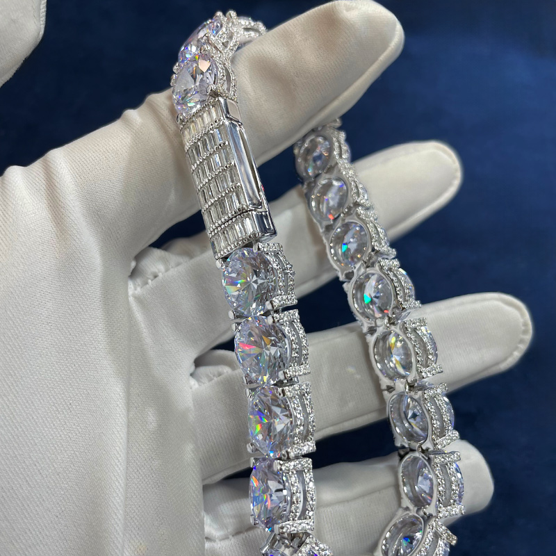 10mm Iced Out Out Side With Diamonds Tennis Bracelet Gold - Image 9