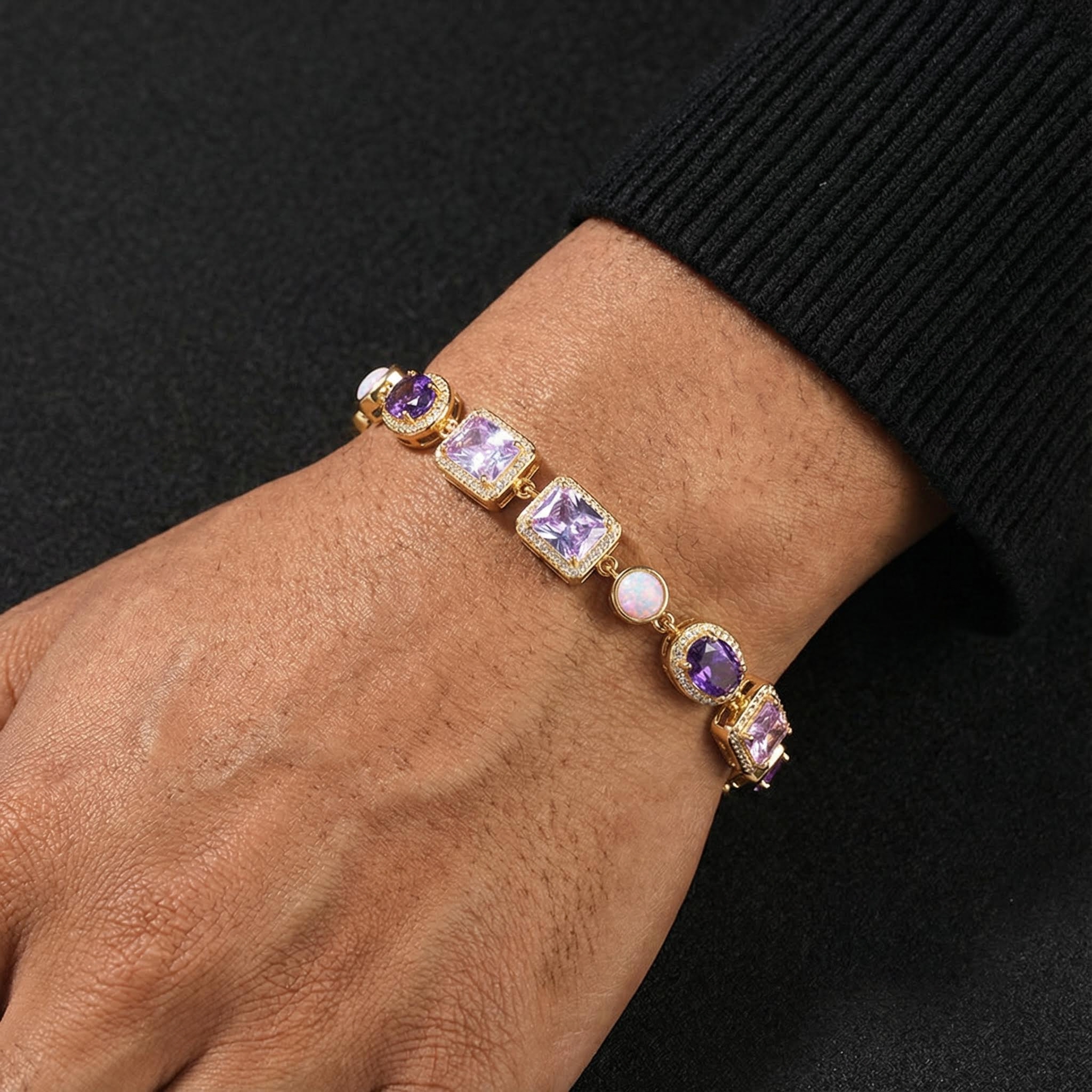 10mm Purple Geometric Gemstone Bracelet Silver With Street Luxury Shine - Image 3