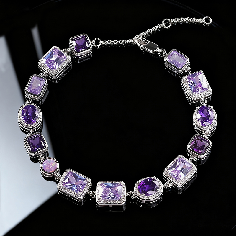 10mm Purple Geometric Gemstone Bracelet Silver With Street Luxury Shine - Image 4