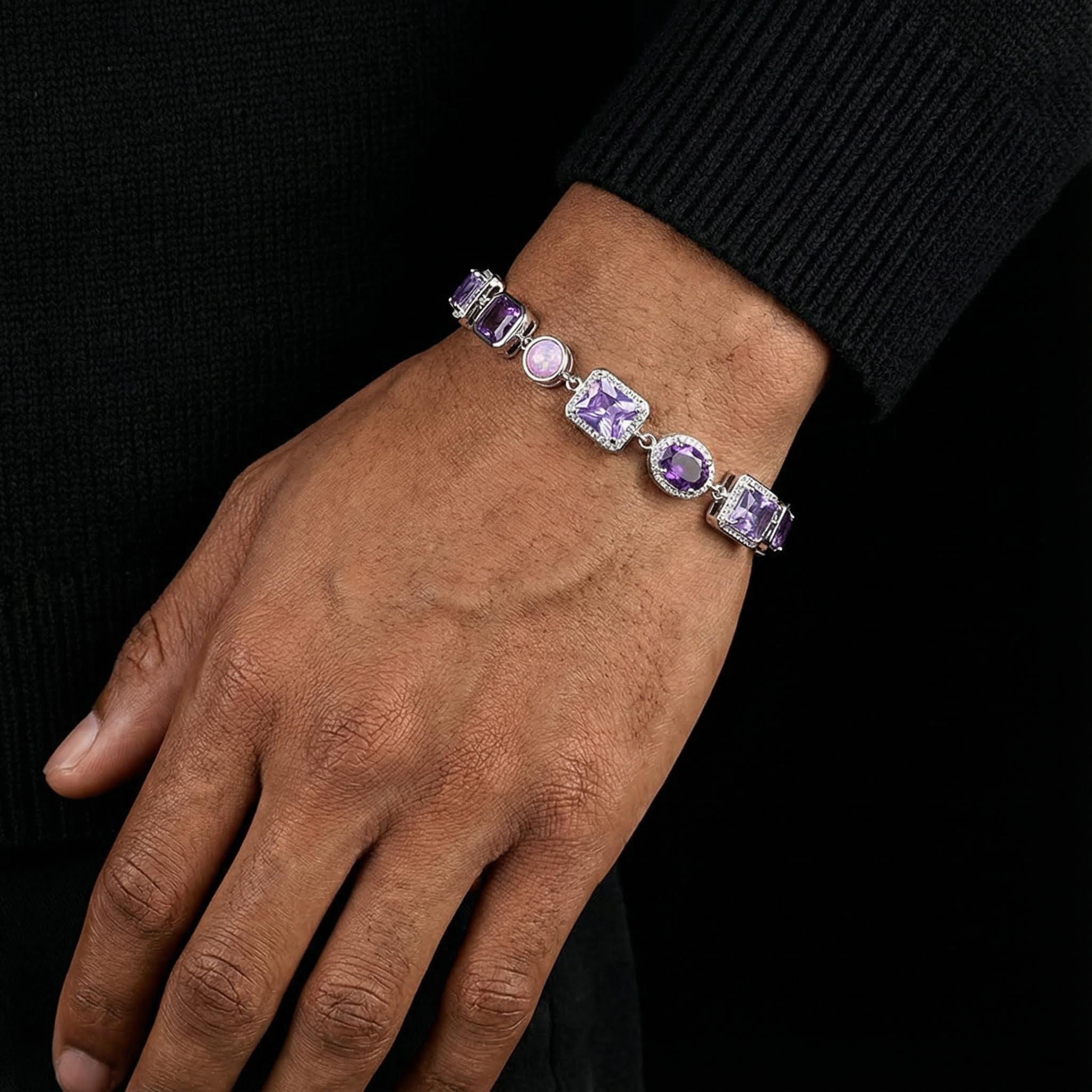 10mm Purple Geometric Gemstone Bracelet Silver With Street Luxury Shine - Image 5