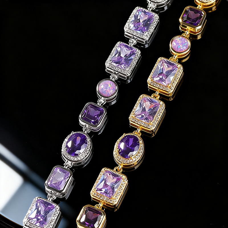 10mm Purple Geometric Gemstone Bracelet Silver With Street Luxury Shine - Image 6