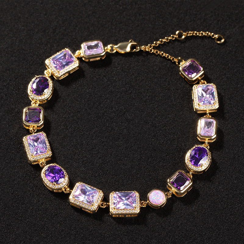 10mm Purple Geometric Gemstone Bracelet Silver With Street Luxury Shine